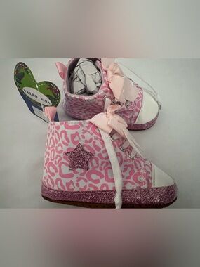 Kids Pink Leopard High-Top Sneakers with Glitter Star